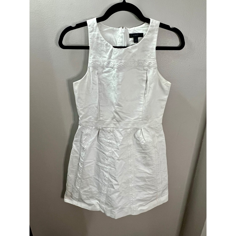 J.Crew Small White Cotton Eyelet Trim Pique Sleeveless Fit & Flare Dress Classic